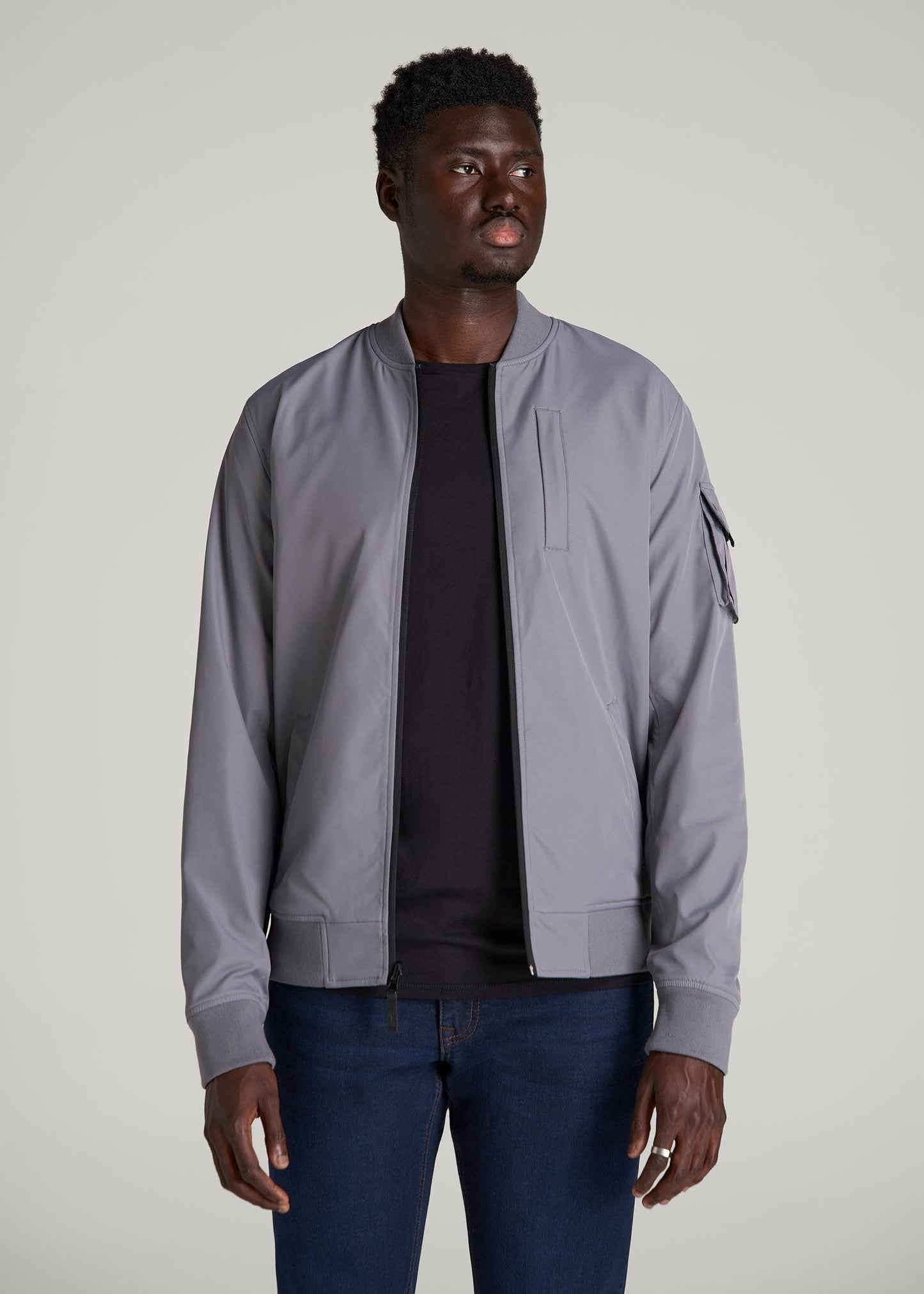 American Tall Men Reversible Bomber Jacket for Tall Men in Fossil Grey and Black