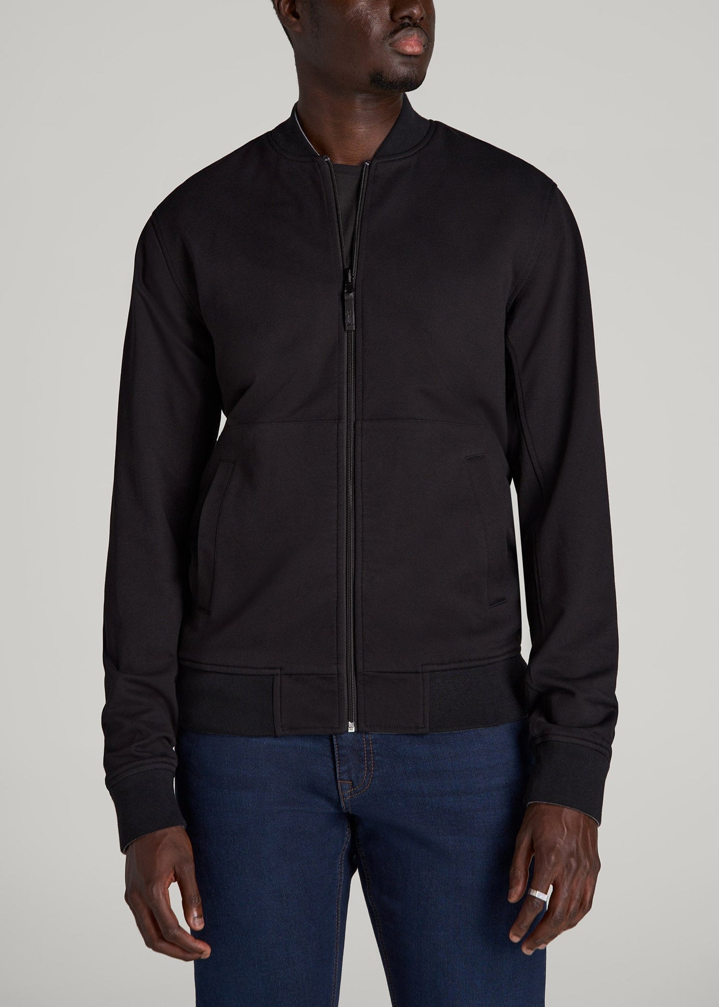 American Tall Men Reversible Bomber Jacket for Tall Men in Fossil Grey and Black
