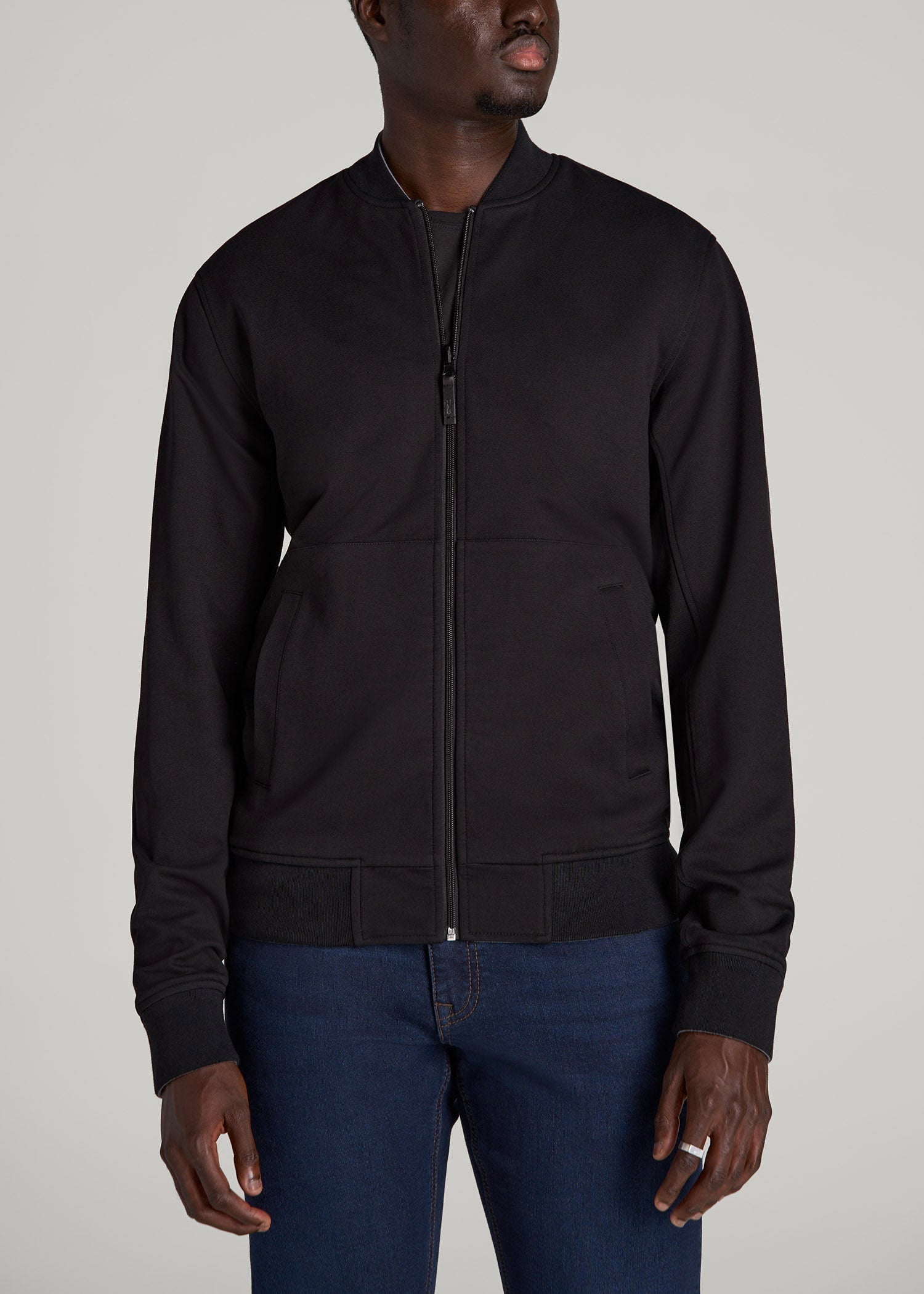 American Tall Men Reversible Bomber Jacket for Tall Men in Fossil Grey and Black