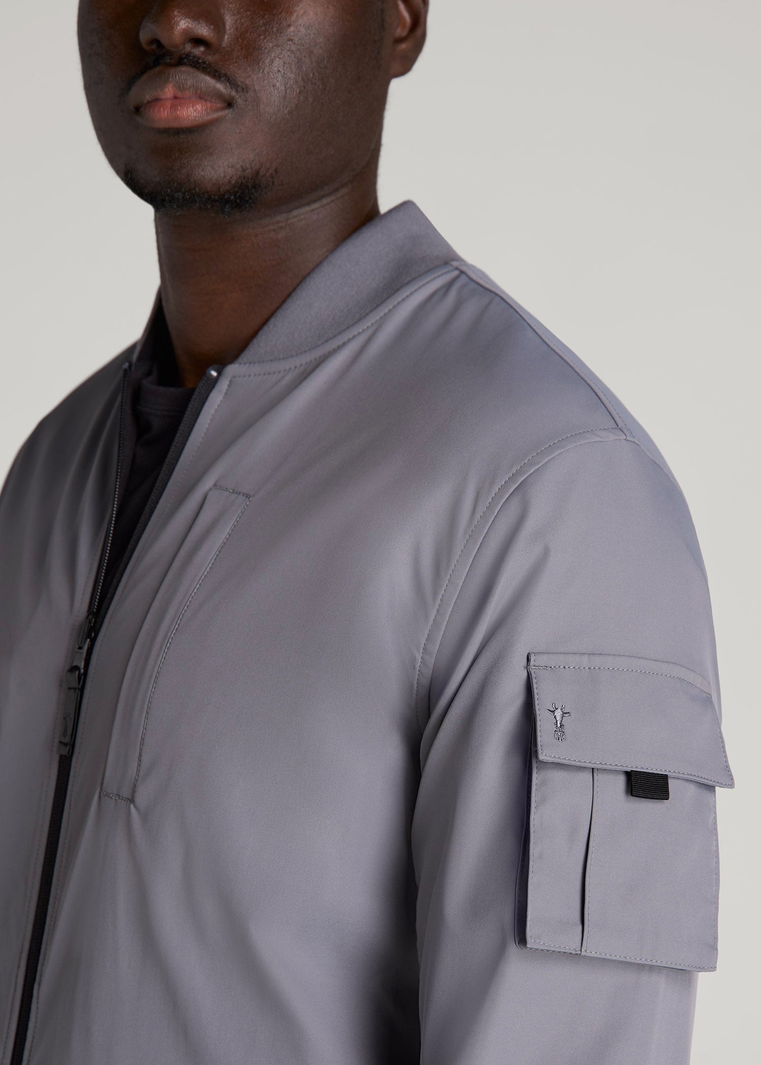 American Tall Men Reversible Bomber Jacket for Tall Men in Fossil Grey and Black