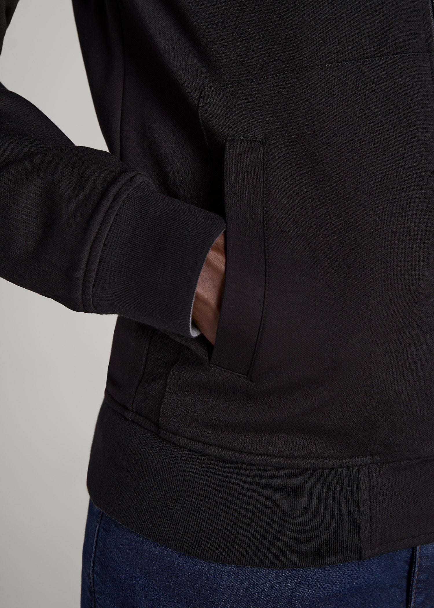 American Tall Men Reversible Bomber Jacket for Tall Men in Fossil Grey and Black