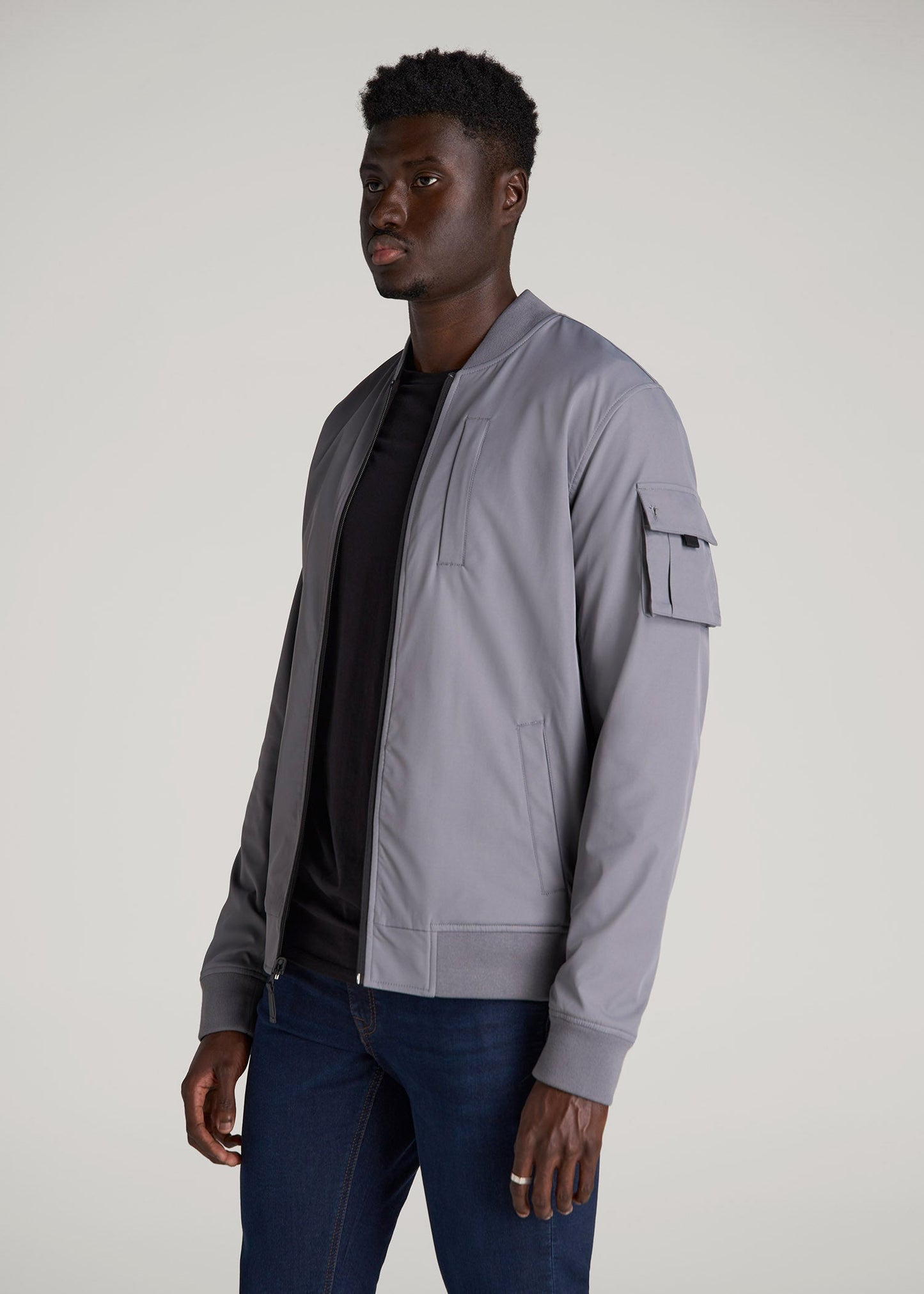 American Tall Men Reversible Bomber Jacket for Tall Men in Fossil Grey and Black