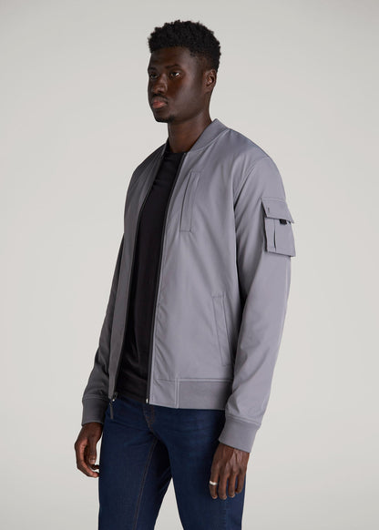 American Tall Men Reversible Bomber Jacket for Tall Men in Fossil Grey and Black