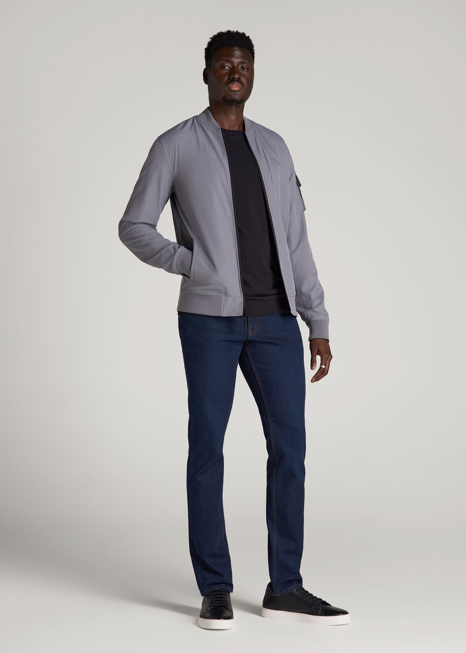 American Tall Men Reversible Bomber Jacket for Tall Men in Fossil Grey and Black