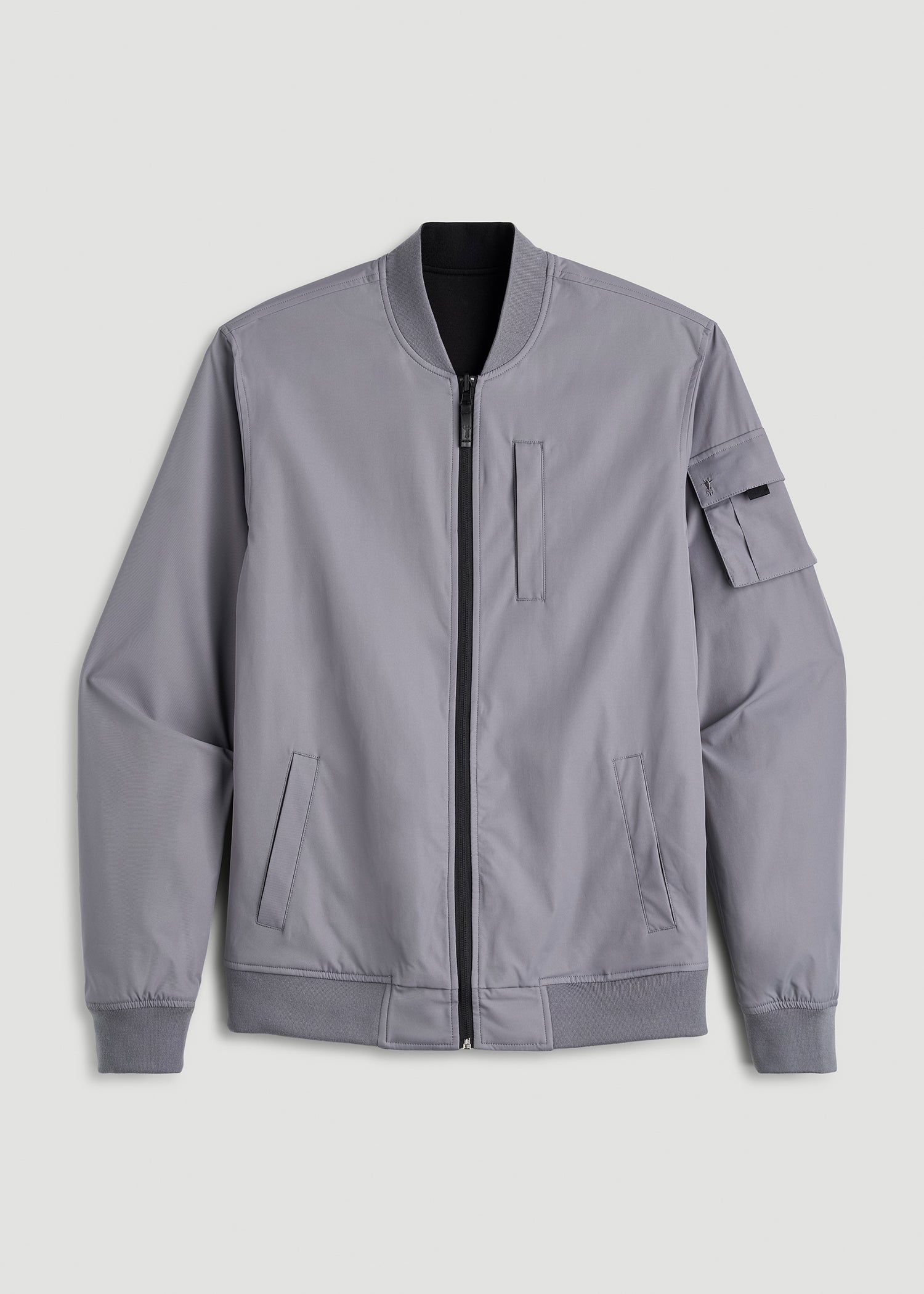 American Tall Men Reversible Bomber Jacket for Tall Men in Fossil Grey and Black