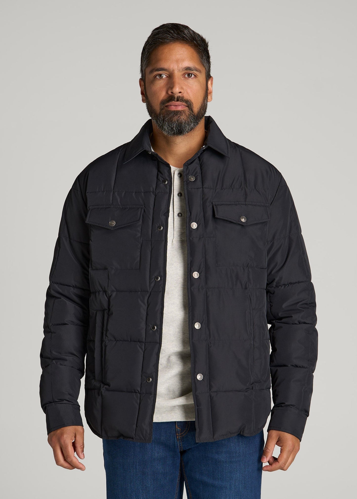 American Tall Men LJ&S Puffer Shirt Jacket for Tall Men in Black