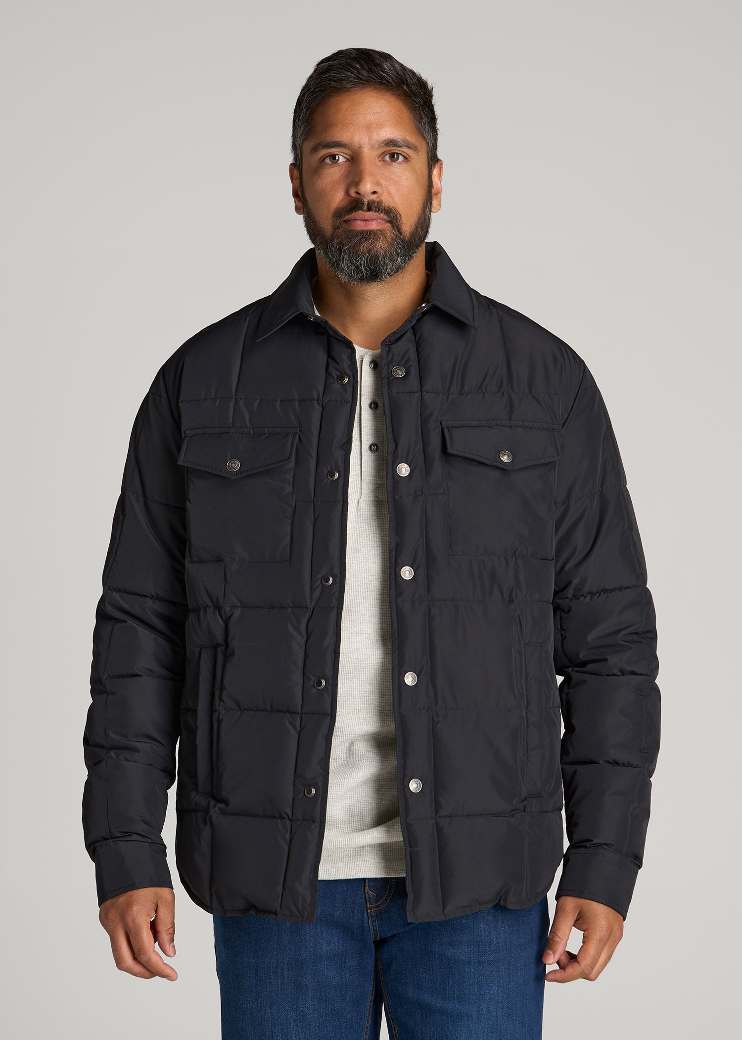 American Tall Men LJ&S Puffer Shirt Jacket for Tall Men in Black