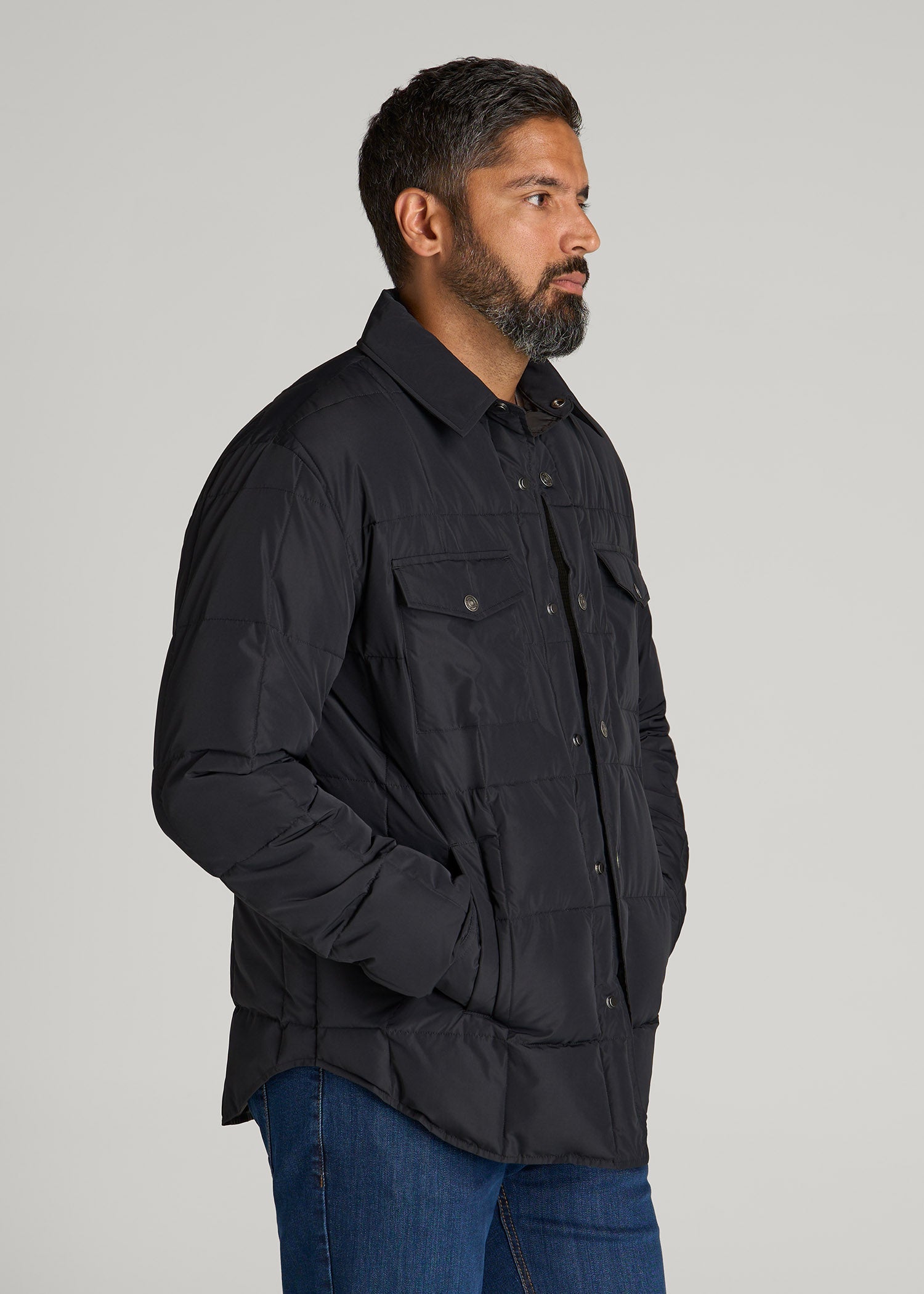 American Tall Men LJ&S Puffer Shirt Jacket for Tall Men in Black