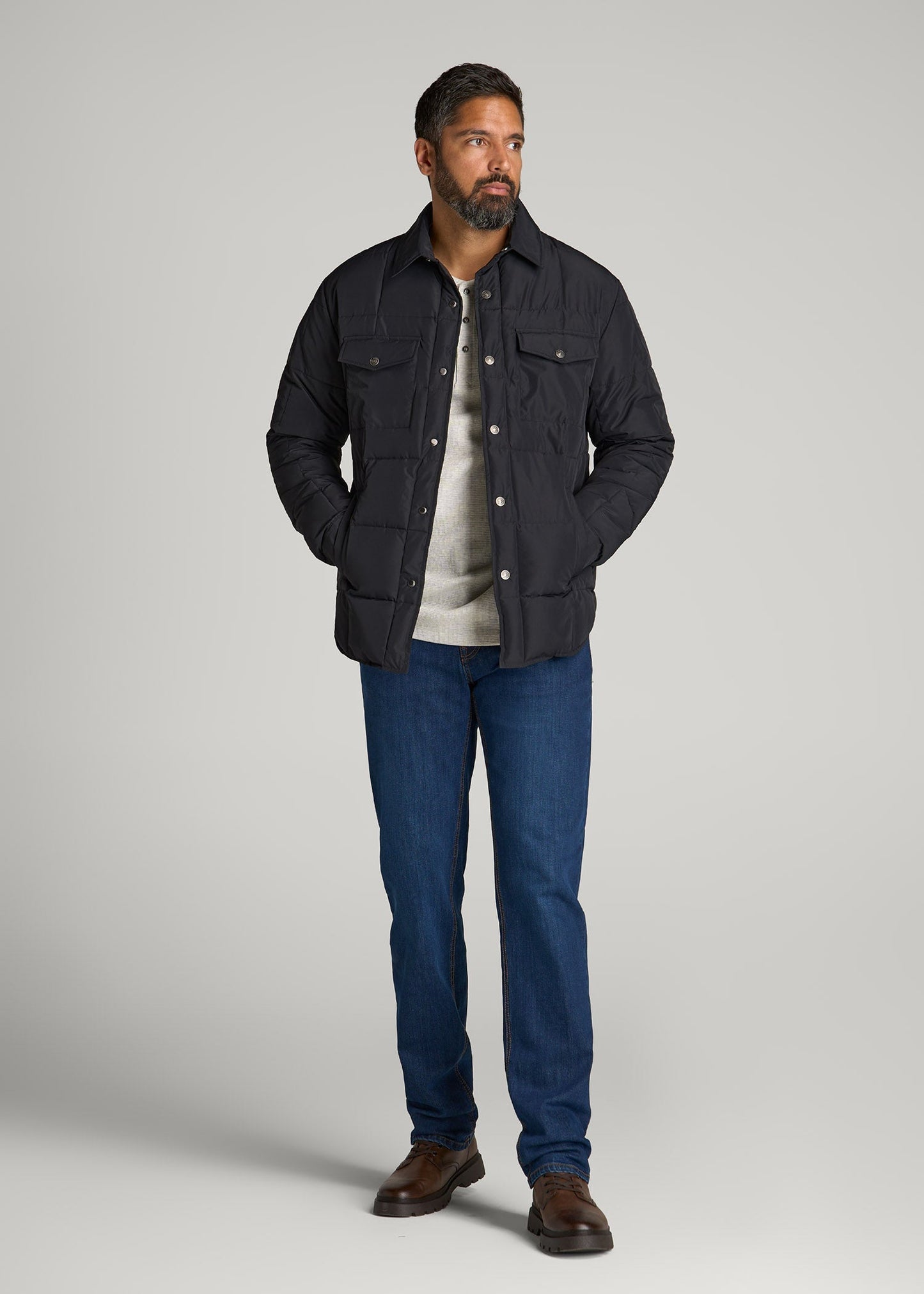 American Tall Men LJ&S Puffer Shirt Jacket for Tall Men in Black