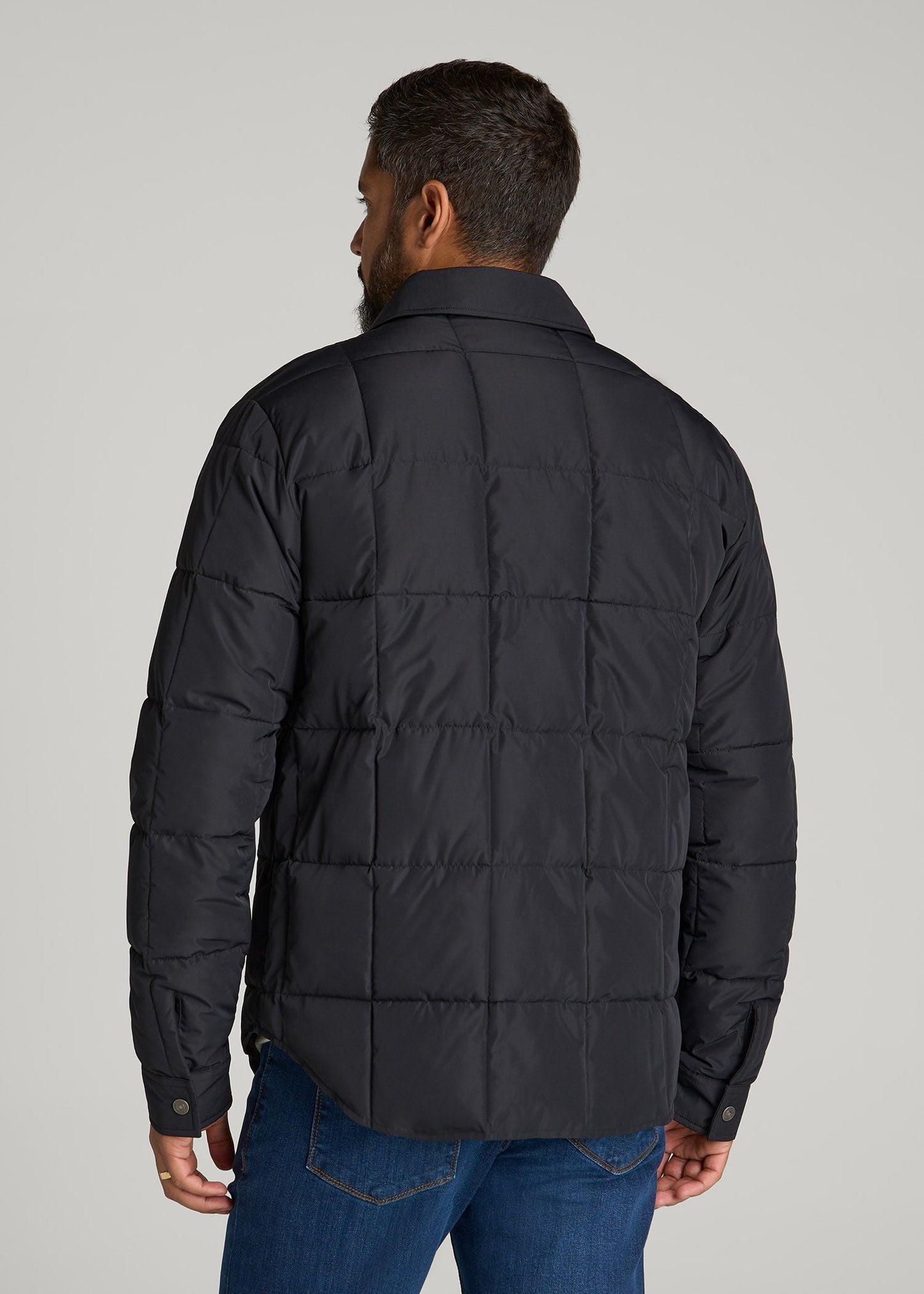 American Tall Men LJ&S Puffer Shirt Jacket for Tall Men in Black