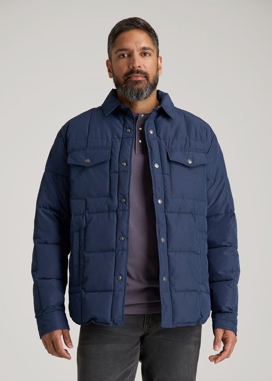 American Tall Men LJ&S Puffer Shirt Jacket for Tall Men in Marine Blue