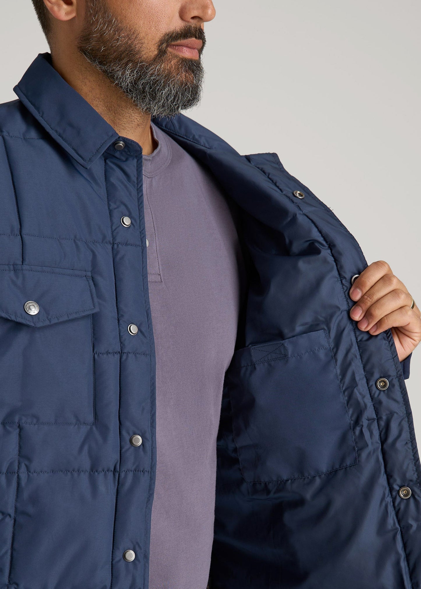 American Tall Men LJ&S Puffer Shirt Jacket for Tall Men in Marine Blue