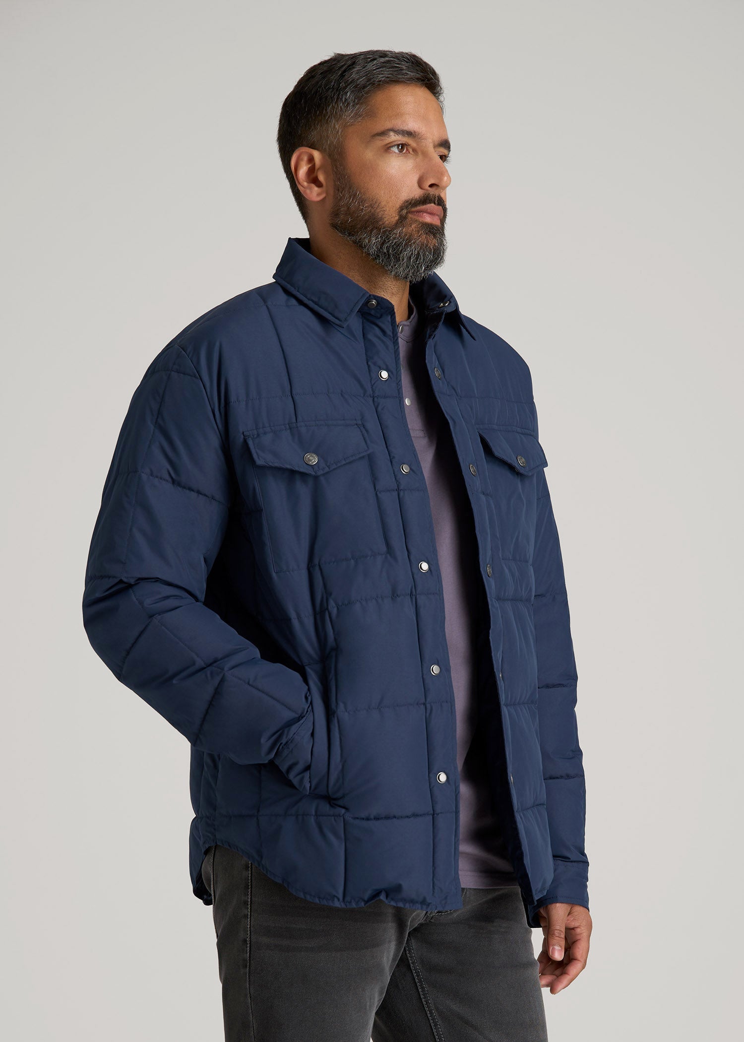 American Tall Men LJ&S Puffer Shirt Jacket for Tall Men in Marine Blue