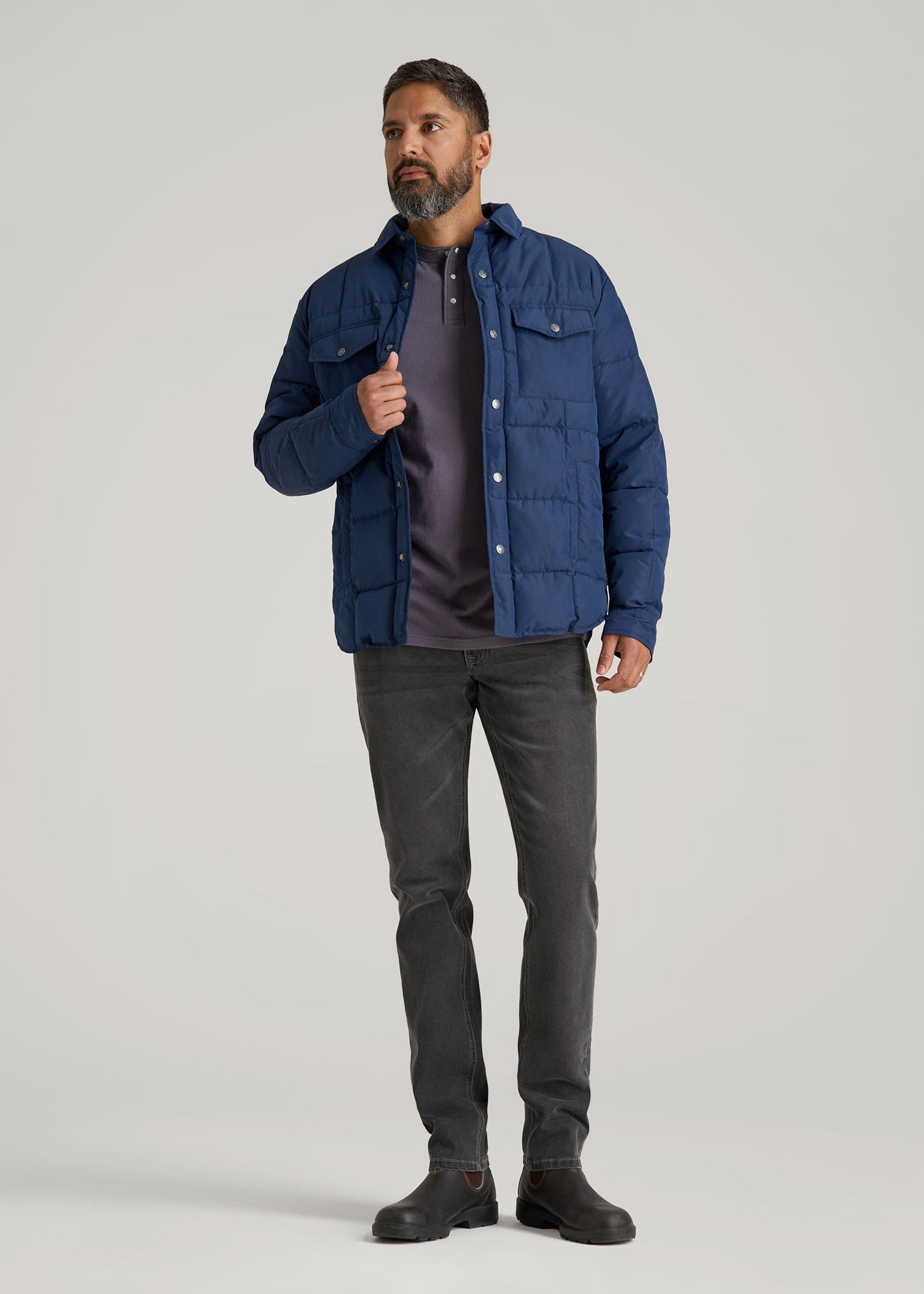 American Tall Men LJ&S Puffer Shirt Jacket for Tall Men in Marine Blue