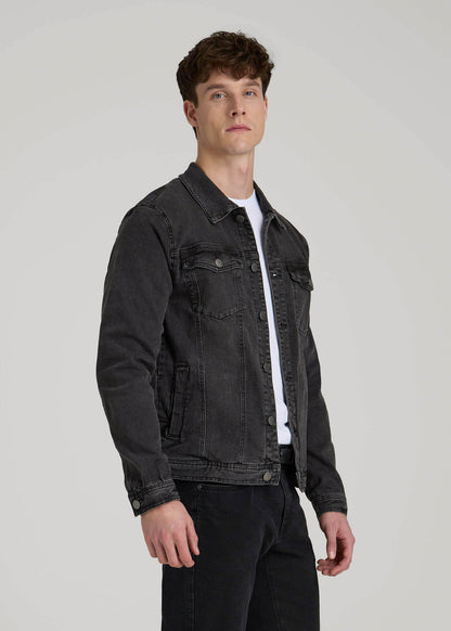 American Tall Men Denim Trucker Jacket for Tall Men in Washed Black