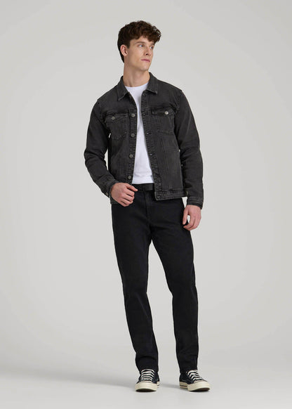 American Tall Men Denim Trucker Jacket for Tall Men in Washed Black