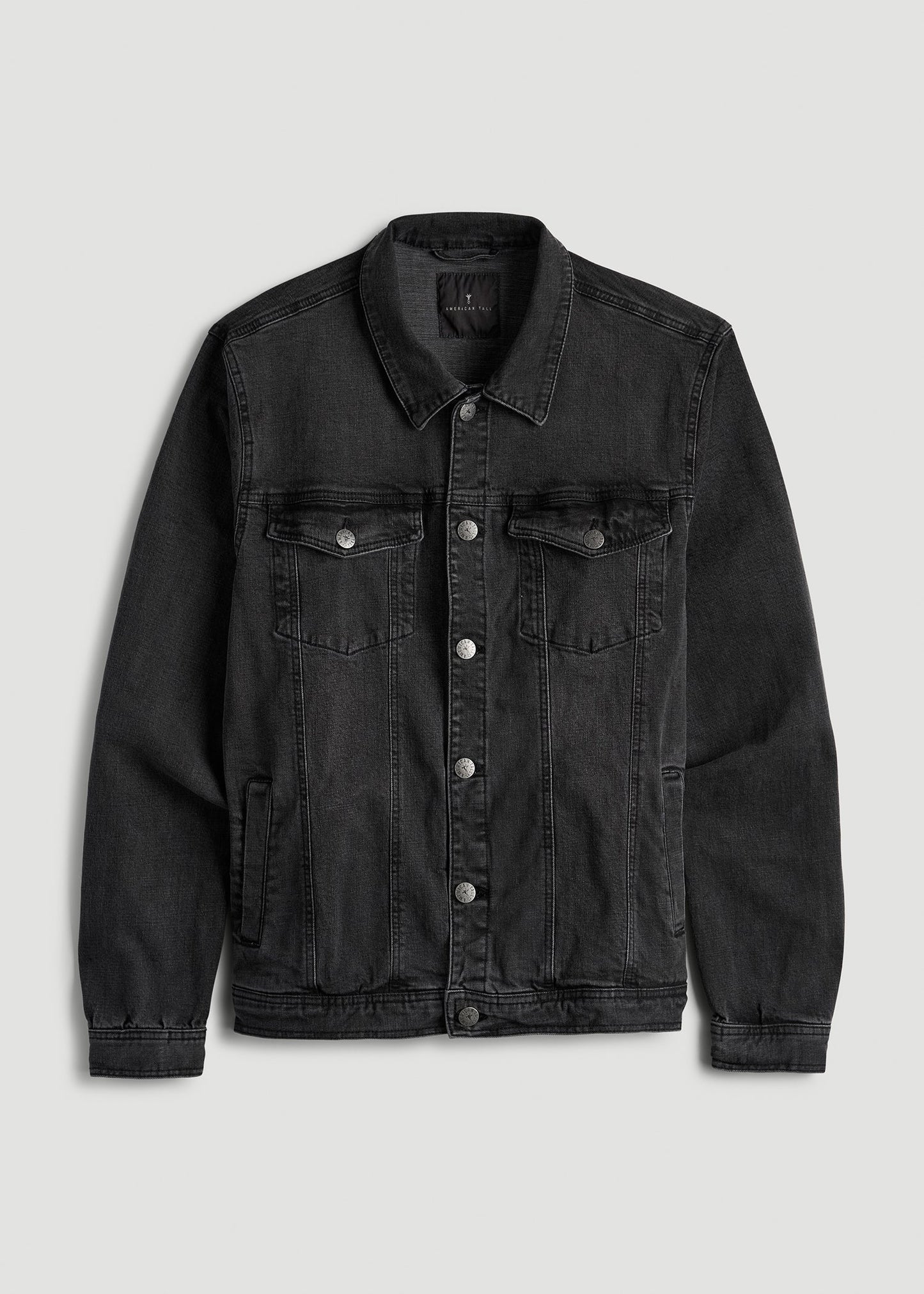 American Tall Men Denim Trucker Jacket for Tall Men in Washed Black