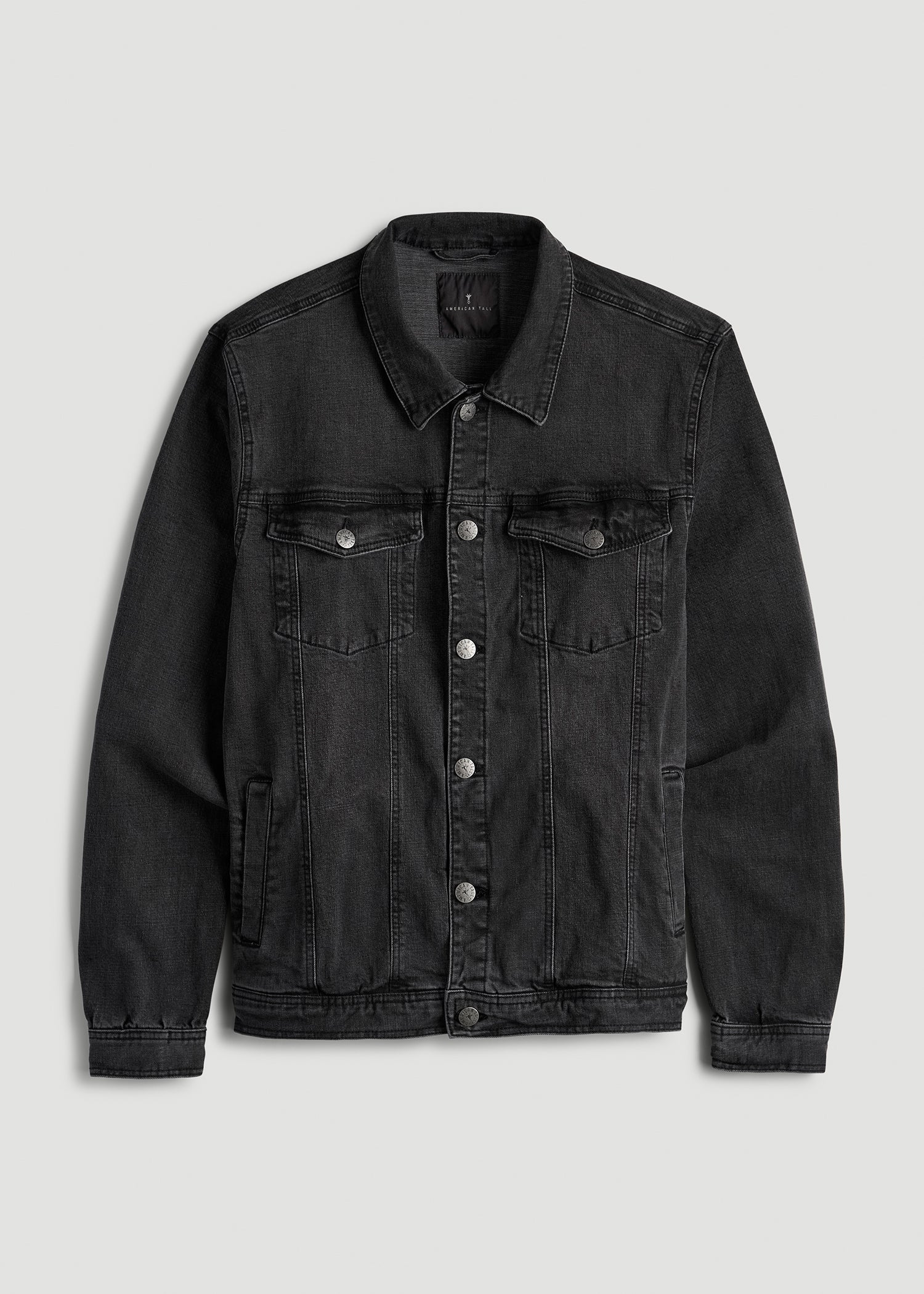 American Tall Men Denim Trucker Jacket for Tall Men in Washed Black