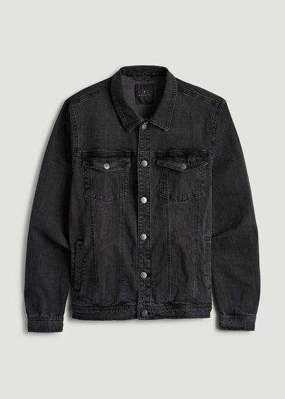 American Tall Men Denim Trucker Jacket for Tall Men in Washed Black