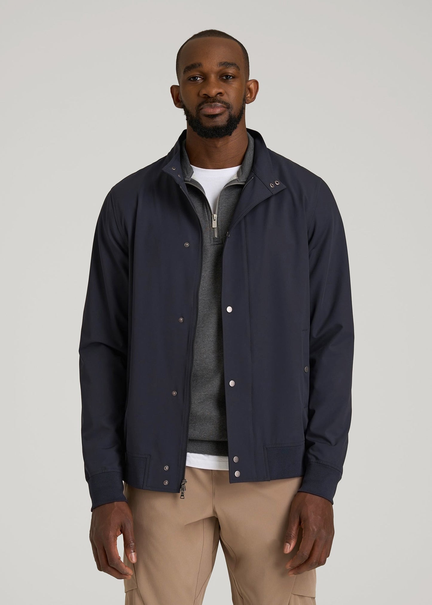 American Tall Men Motion Bomber Jacket for Tall Men in Deep Navy