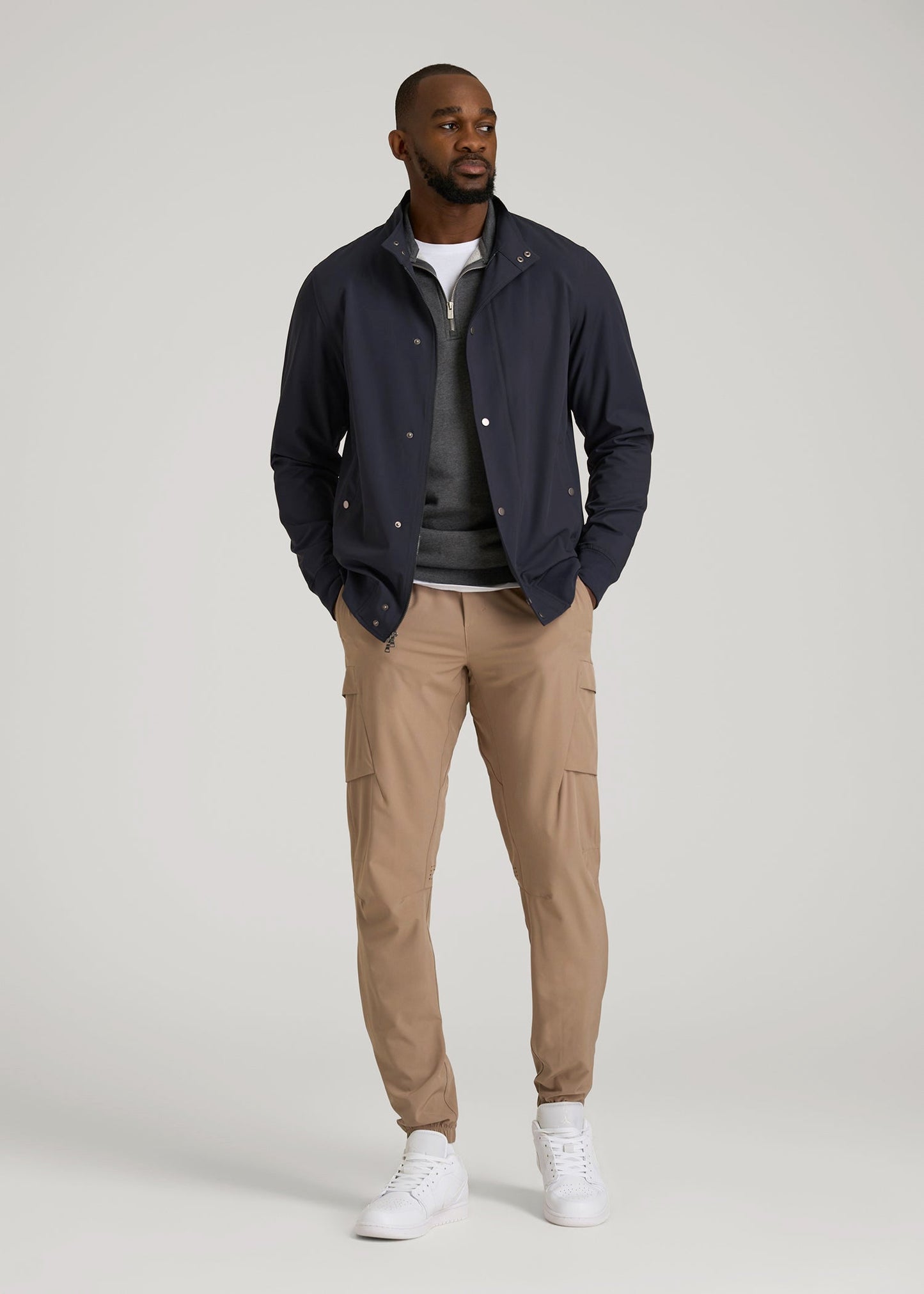 American Tall Men Motion Bomber Jacket for Tall Men in Deep Navy