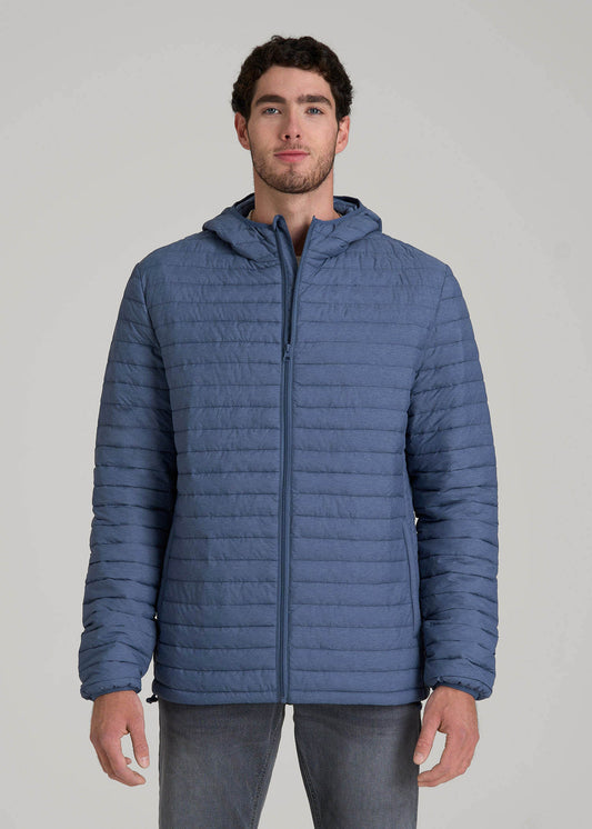 American Tall Men Packable Puffer Jacket for Tall Men in Steel Blue