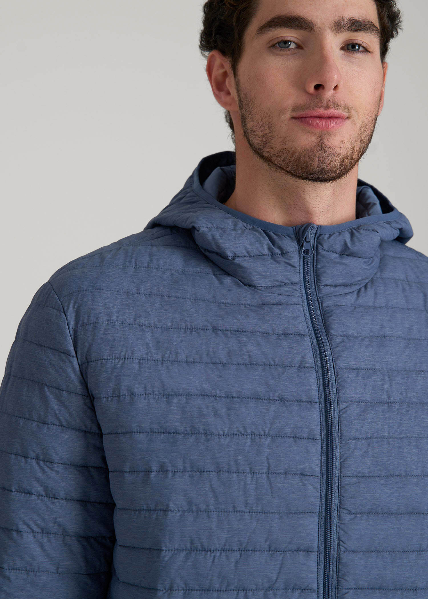 American Tall Men Packable Puffer Jacket for Tall Men in Steel Blue