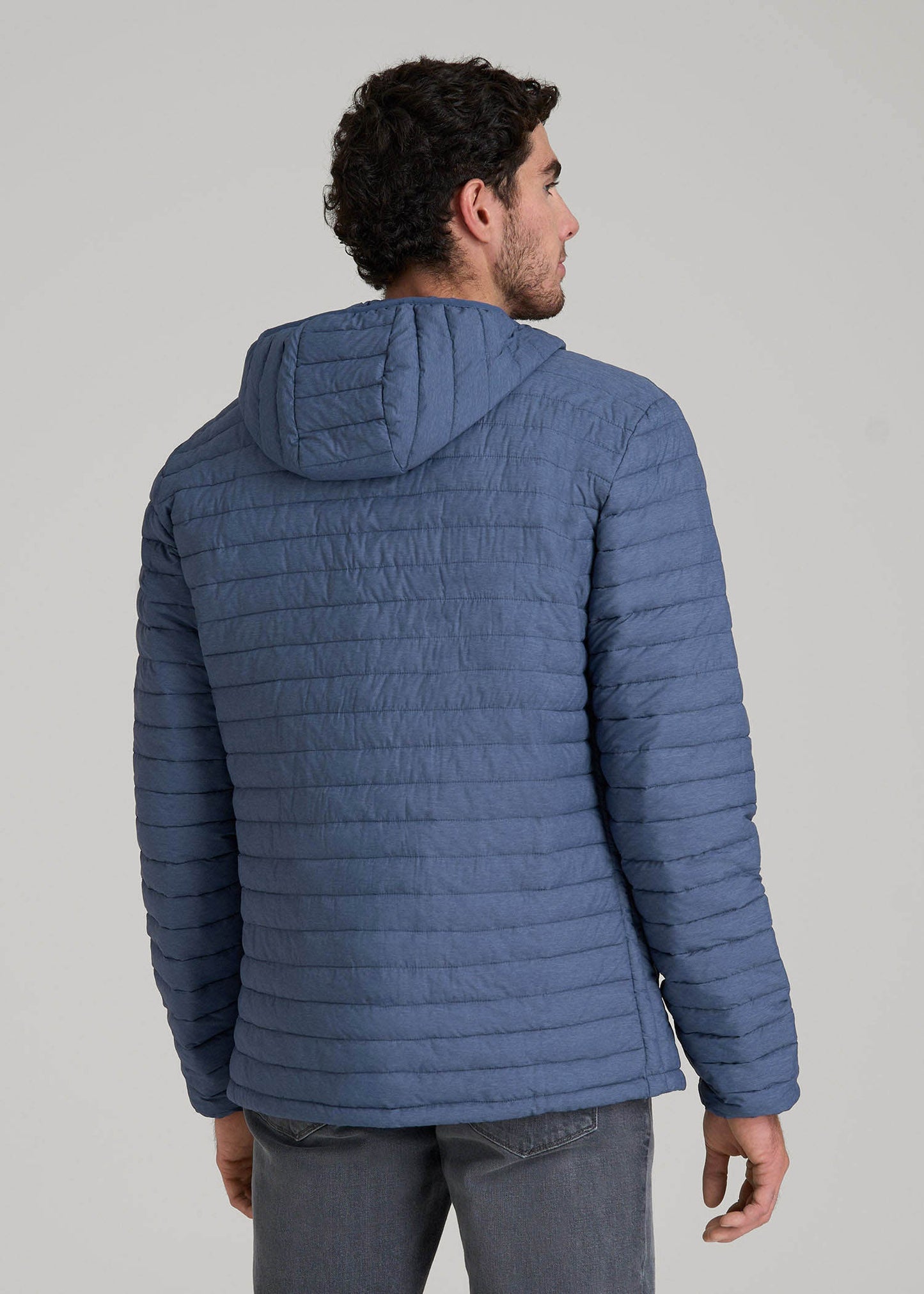 American Tall Men Packable Puffer Jacket for Tall Men in Steel Blue