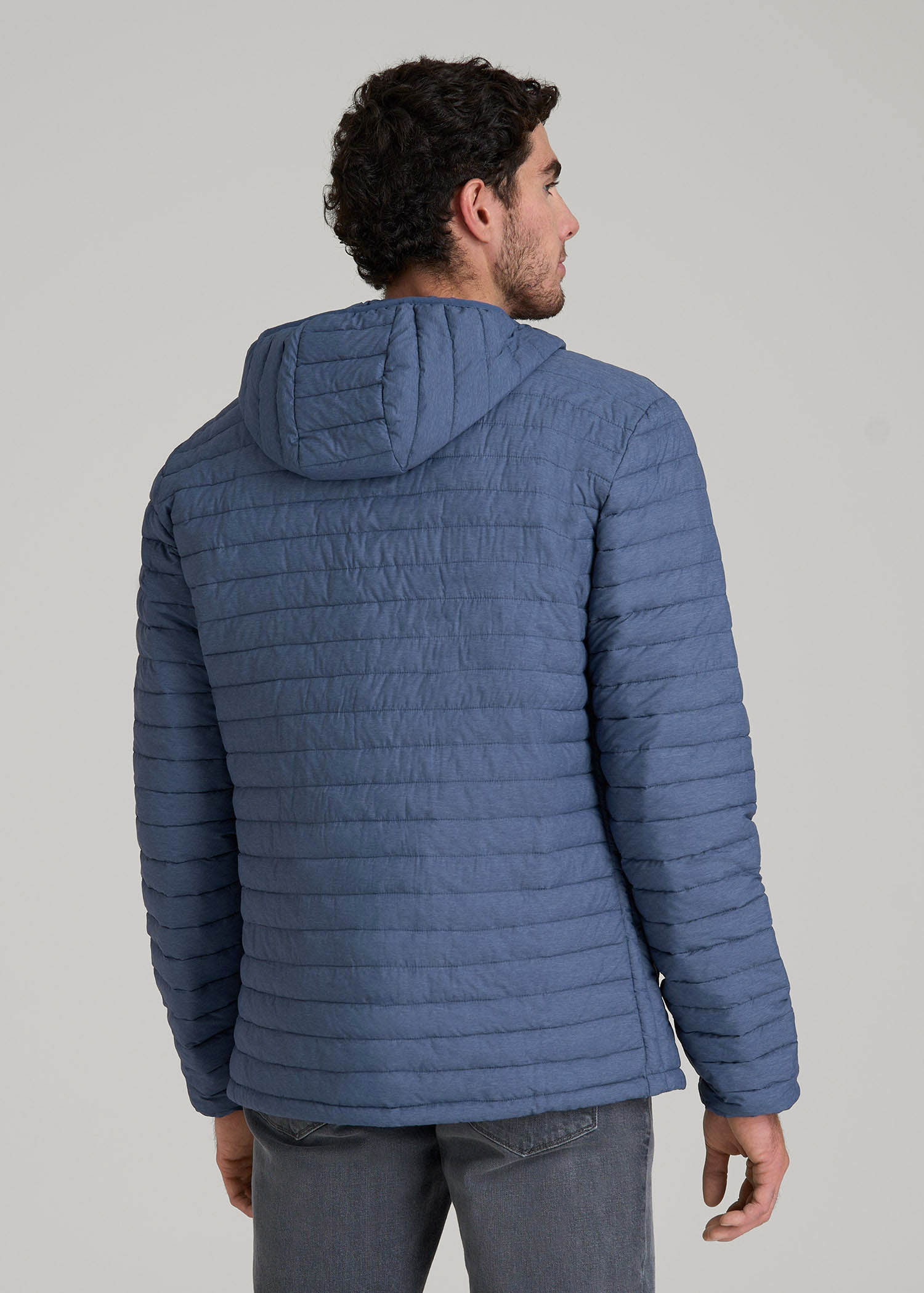 American Tall Men Packable Puffer Jacket for Tall Men in Steel Blue