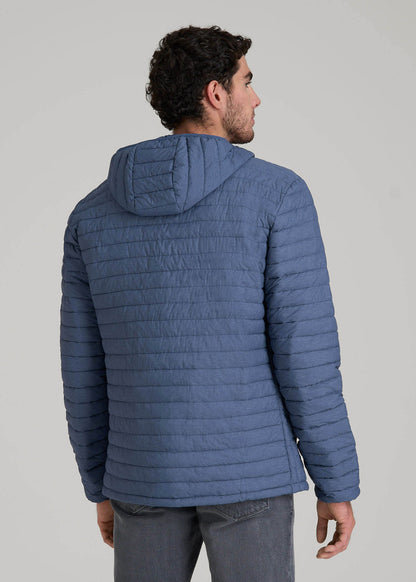 American Tall Men Packable Puffer Jacket for Tall Men in Steel Blue