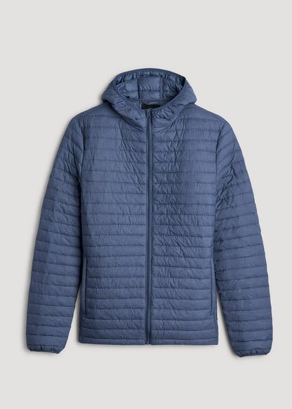 American Tall Men Packable Puffer Jacket for Tall Men in Steel Blue