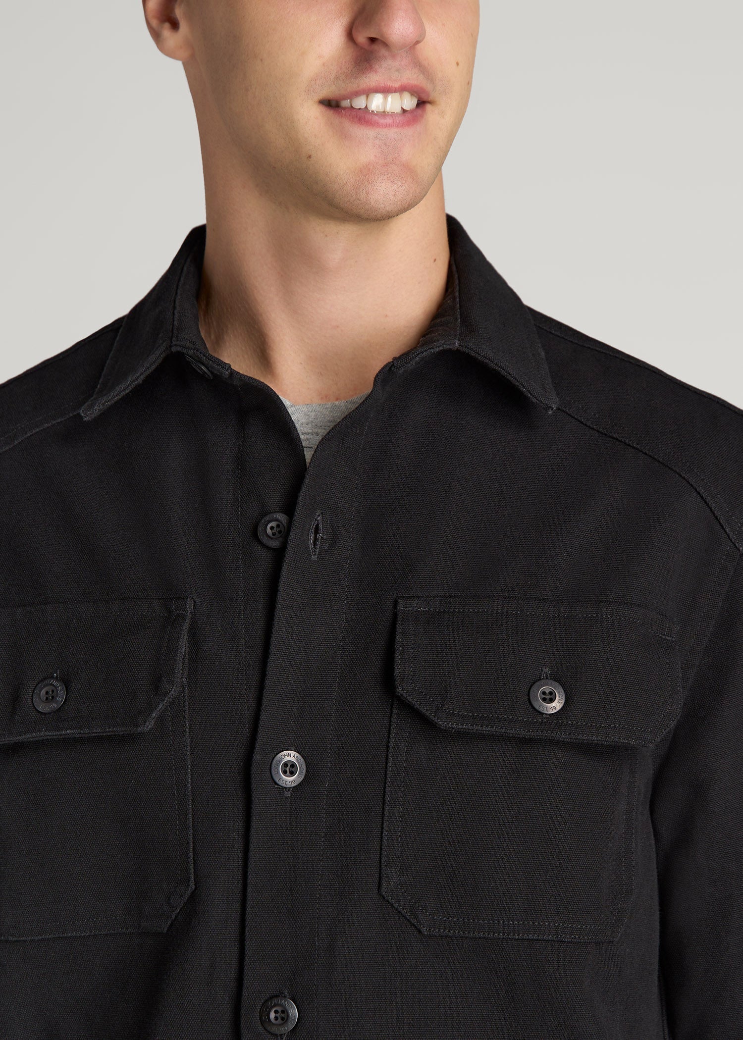 American Tall Men LJ&S Canvas Shirt Jacket for Tall Men in Black