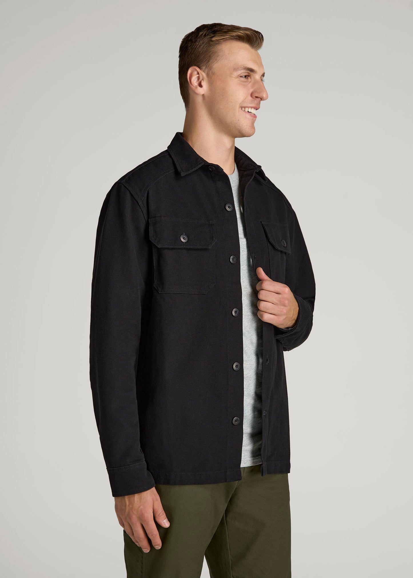 American Tall Men LJ&S Canvas Shirt Jacket for Tall Men in Black