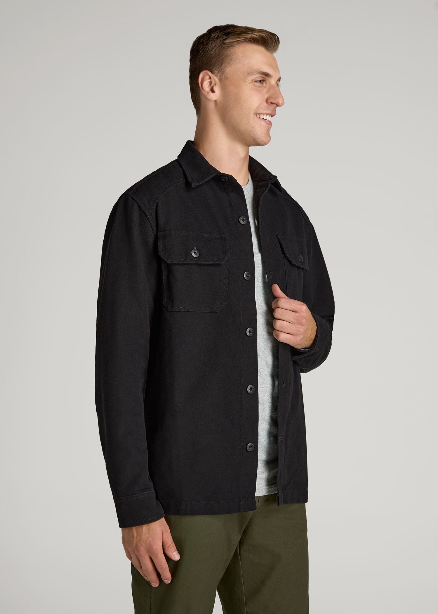 American Tall Men LJ&S Canvas Shirt Jacket for Tall Men in Black