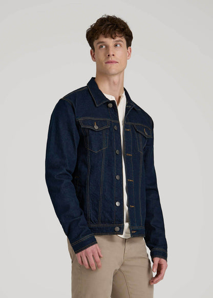 American Tall Men Denim Trucker Jacket for Tall Men in Raw Indigo