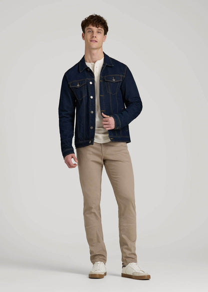 American Tall Men Denim Trucker Jacket for Tall Men in Raw Indigo