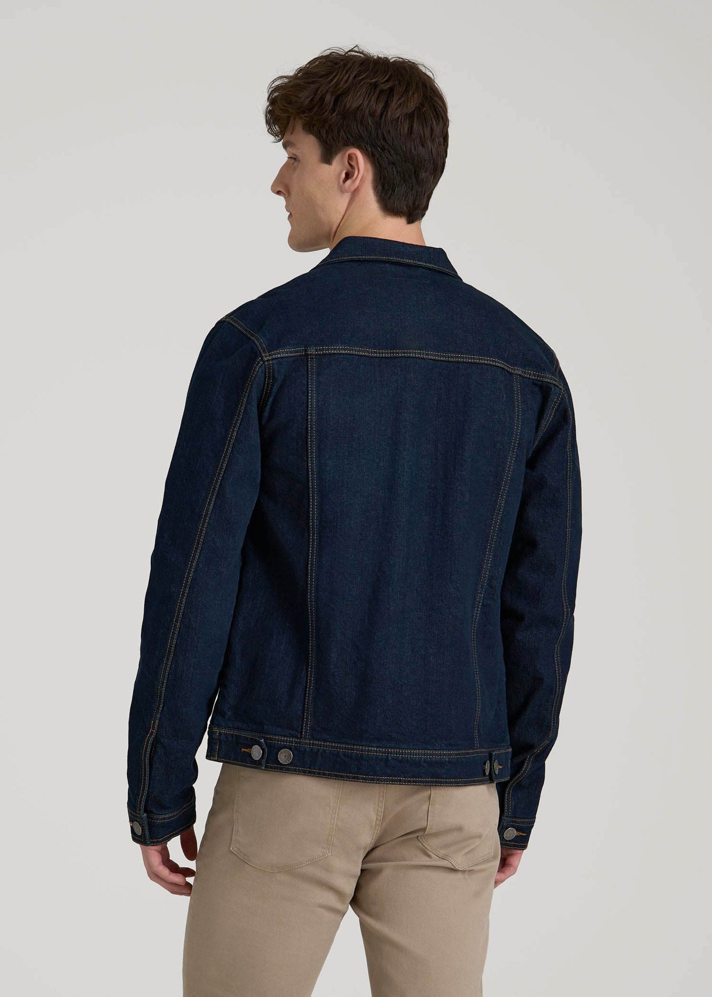 American Tall Men Denim Trucker Jacket for Tall Men in Raw Indigo