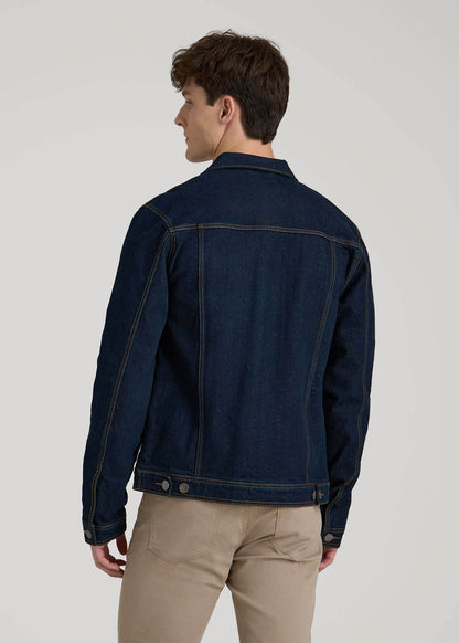 American Tall Men Denim Trucker Jacket for Tall Men in Raw Indigo