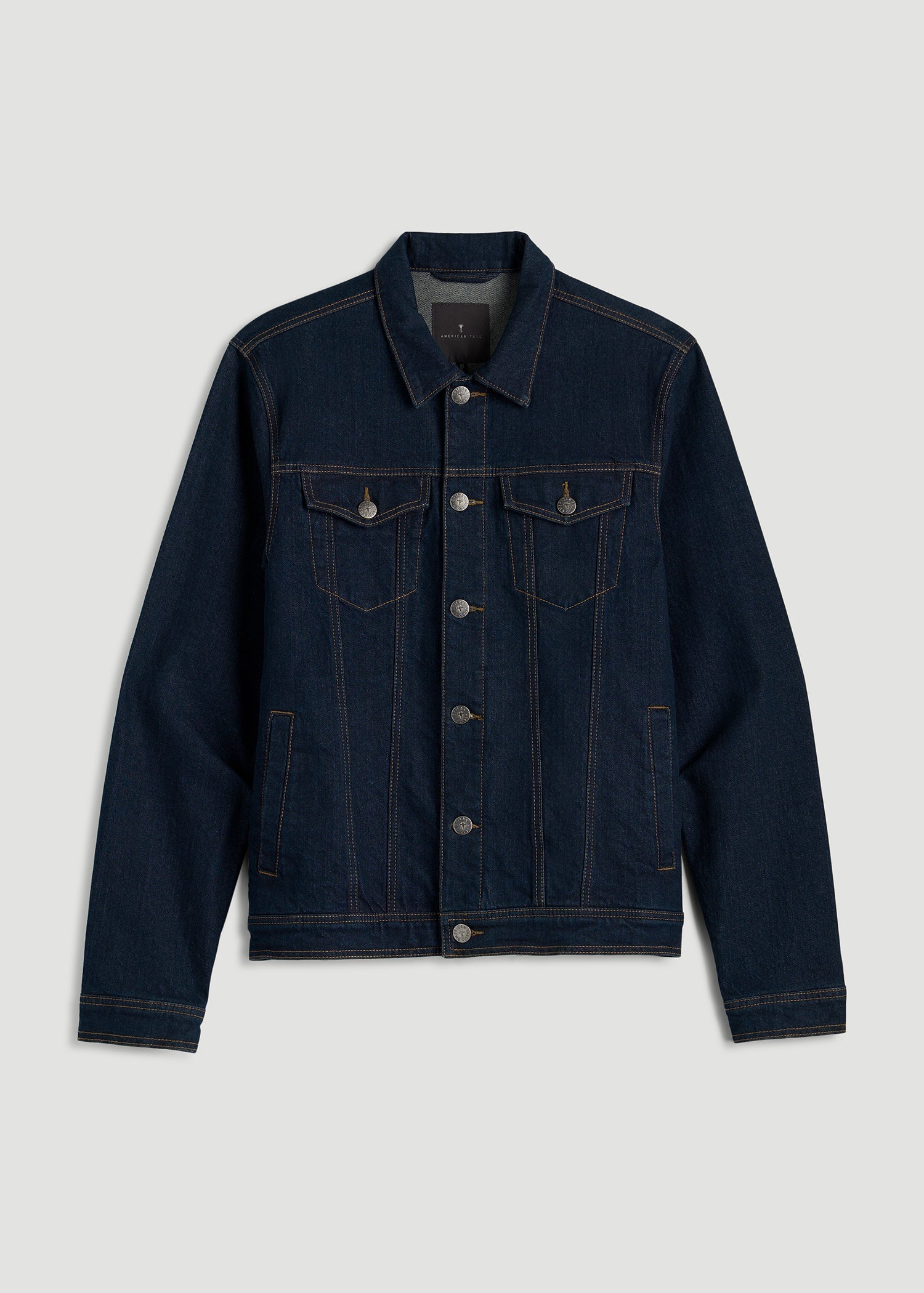 American Tall Men Denim Trucker Jacket for Tall Men in Raw Indigo