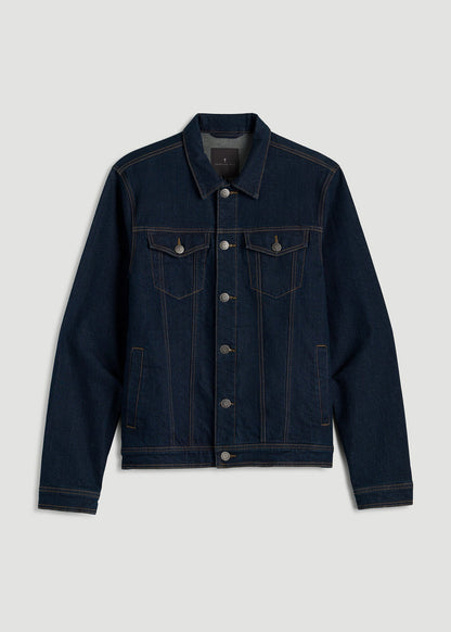 American Tall Men Denim Trucker Jacket for Tall Men in Raw Indigo