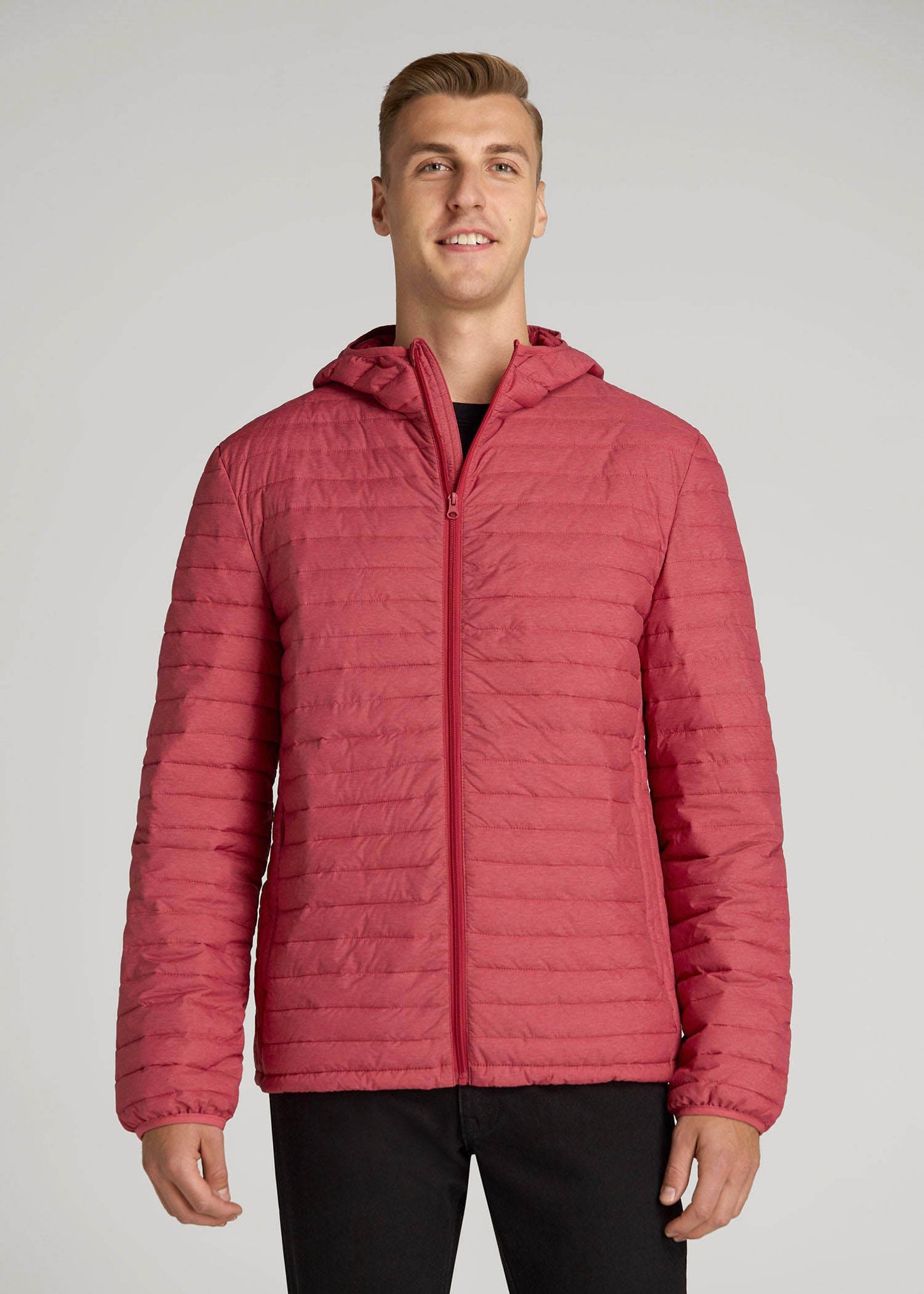 American Tall Men Packable Puffer Jacket for Tall Men in Red Space Dye