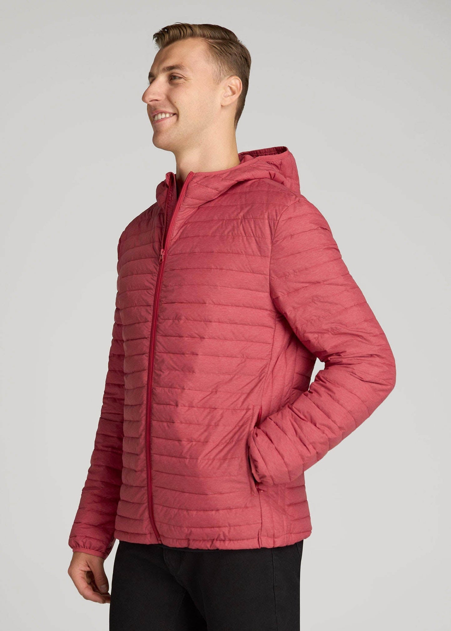 American Tall Men Packable Puffer Jacket for Tall Men in Red Space Dye