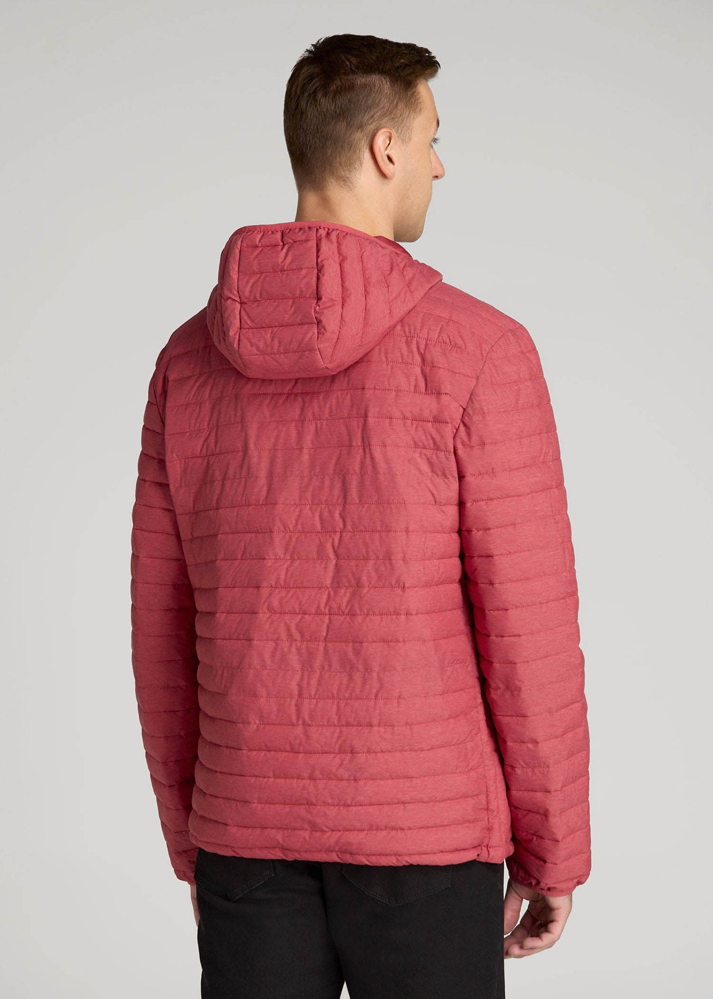 American Tall Men Packable Puffer Jacket for Tall Men in Red Space Dye