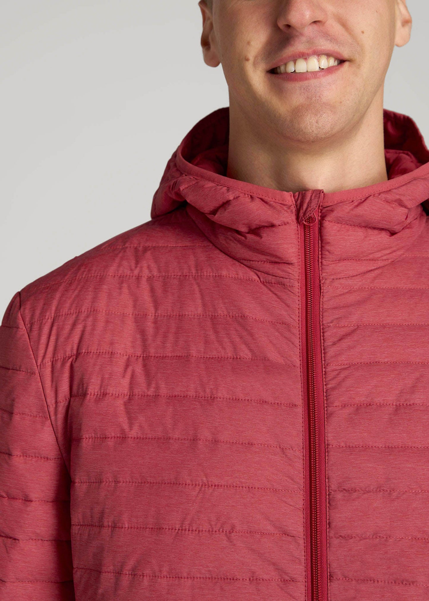 American Tall Men Packable Puffer Jacket for Tall Men in Red Space Dye
