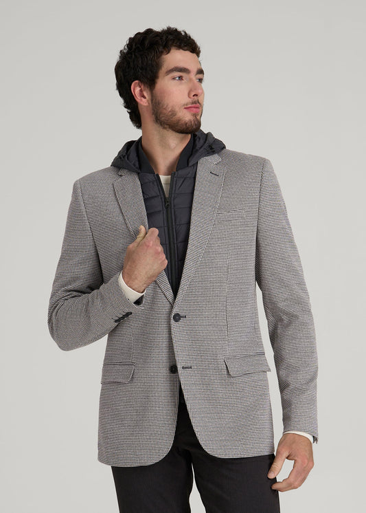 American Tall Men Hooded Bib Blazer for Tall Men in Chocolate and Black Houndstooth