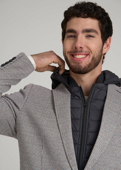 American Tall Men Hooded Bib Blazer for Tall Men in Chocolate and Black Houndstooth