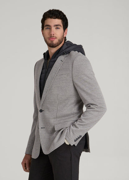 American Tall Men Hooded Bib Blazer for Tall Men in Chocolate and Black Houndstooth
