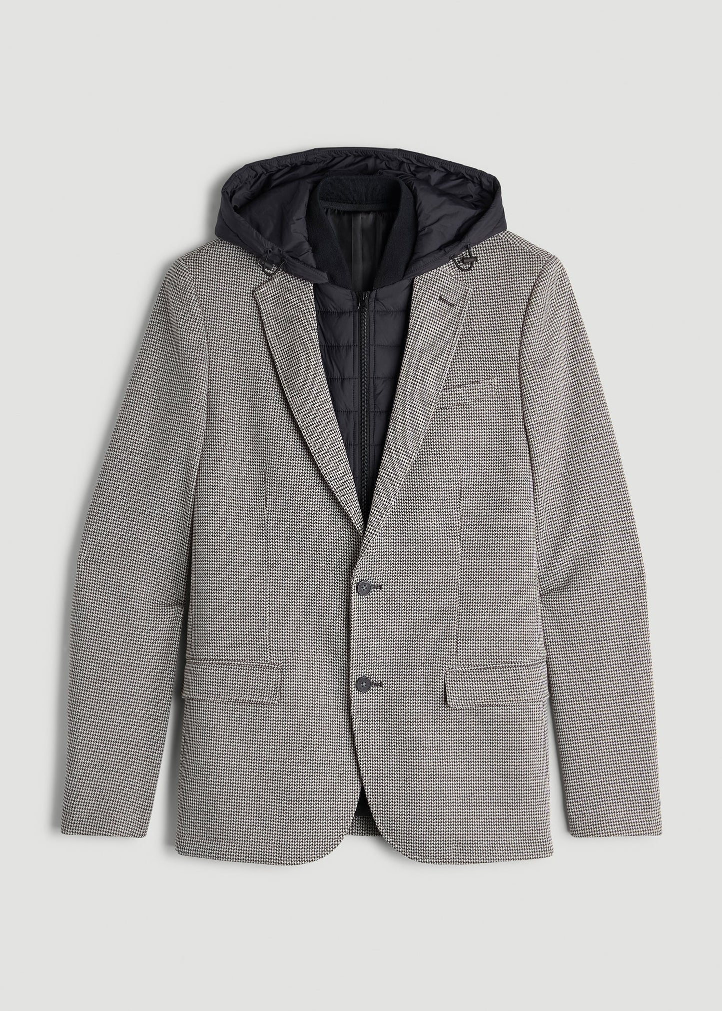 American Tall Men Hooded Bib Blazer for Tall Men in Chocolate and Black Houndstooth
