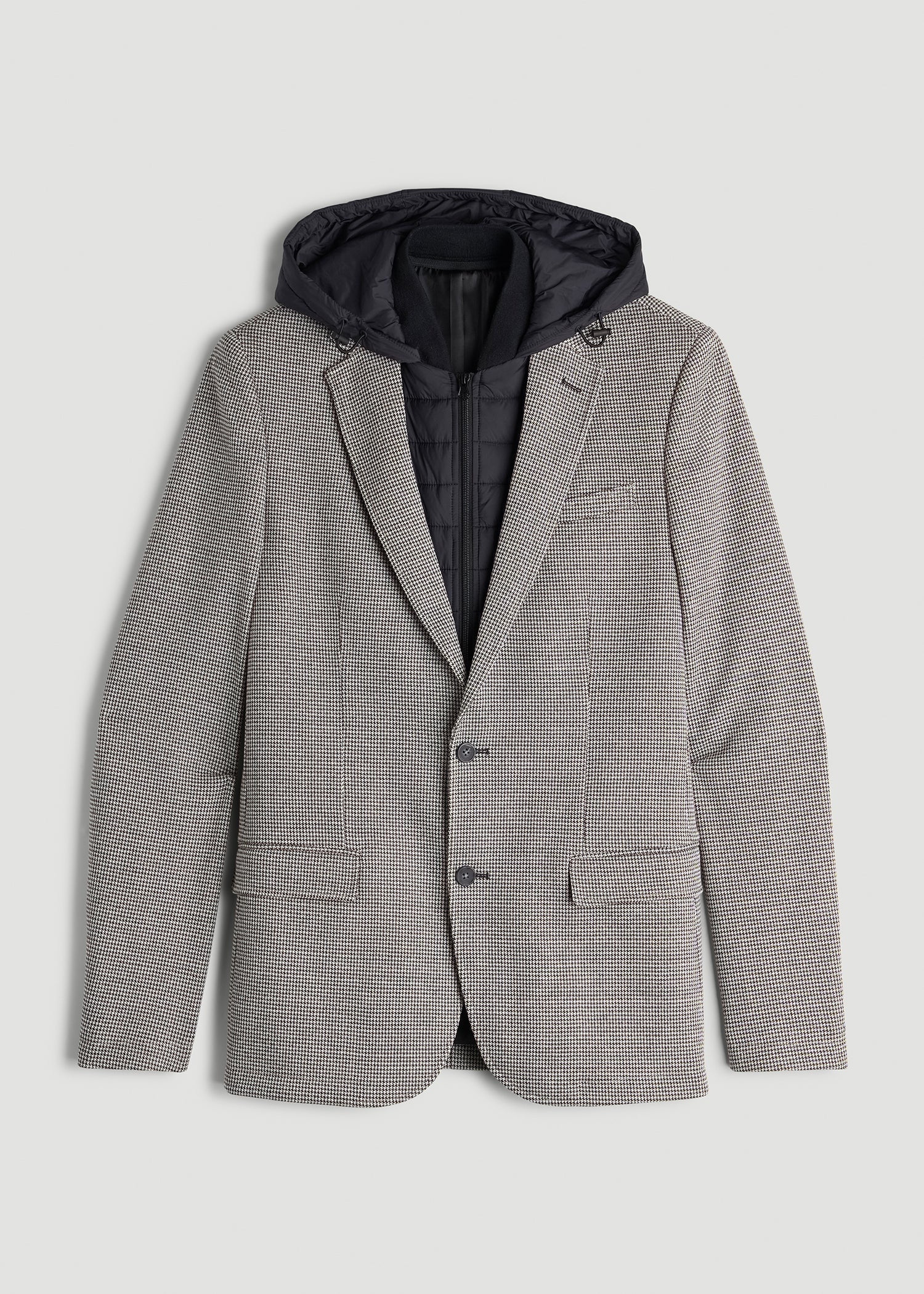 American Tall Men Hooded Bib Blazer for Tall Men in Chocolate and Black Houndstooth