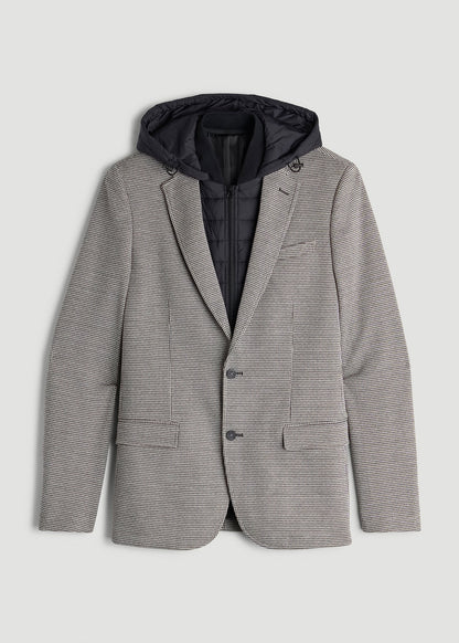 American Tall Men Hooded Bib Blazer for Tall Men in Chocolate and Black Houndstooth
